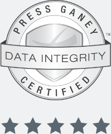 The Press Ganey certified data integrity seal of approval with 5 stars below it
